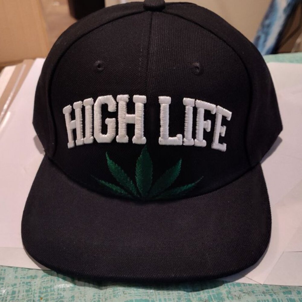 High Life (Leaf Embroidered) Snap Back Flat Bill Hat Black Ball Cap New